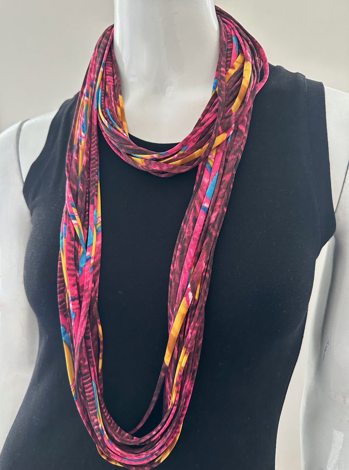 Pink and Yellow Scarf or Necklace &#39; Peacock&#39;