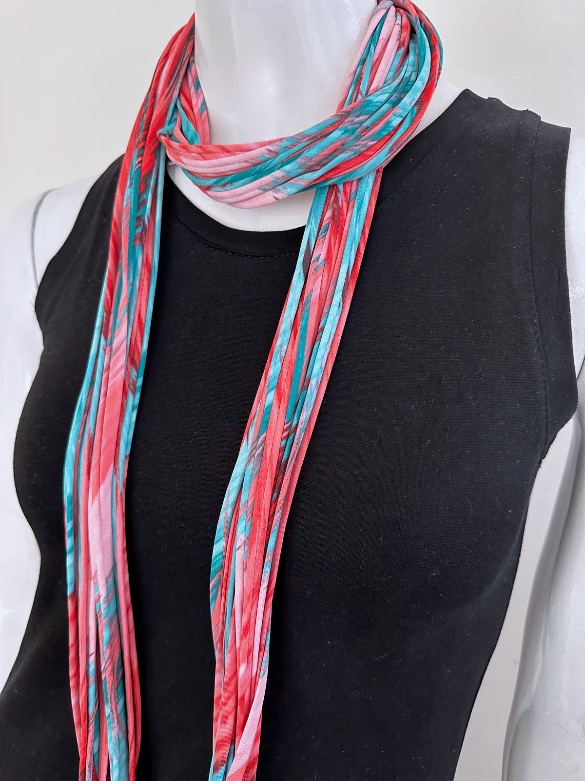 Coral and Turquoise Infinity Scarf Necklace &#39;Gemstone&#39;