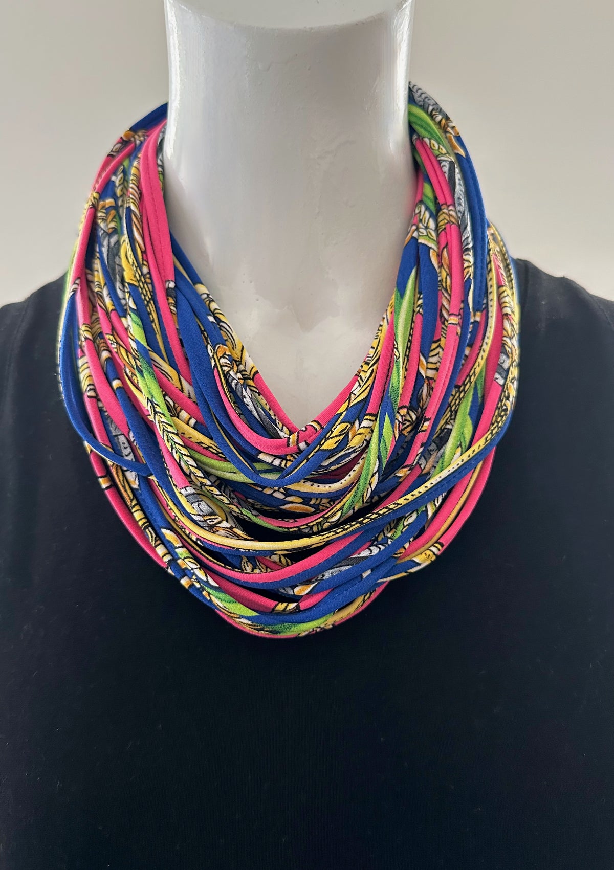 Pink and Blue Infinity Scarf or Necklace &#39;Gold Link&#39;