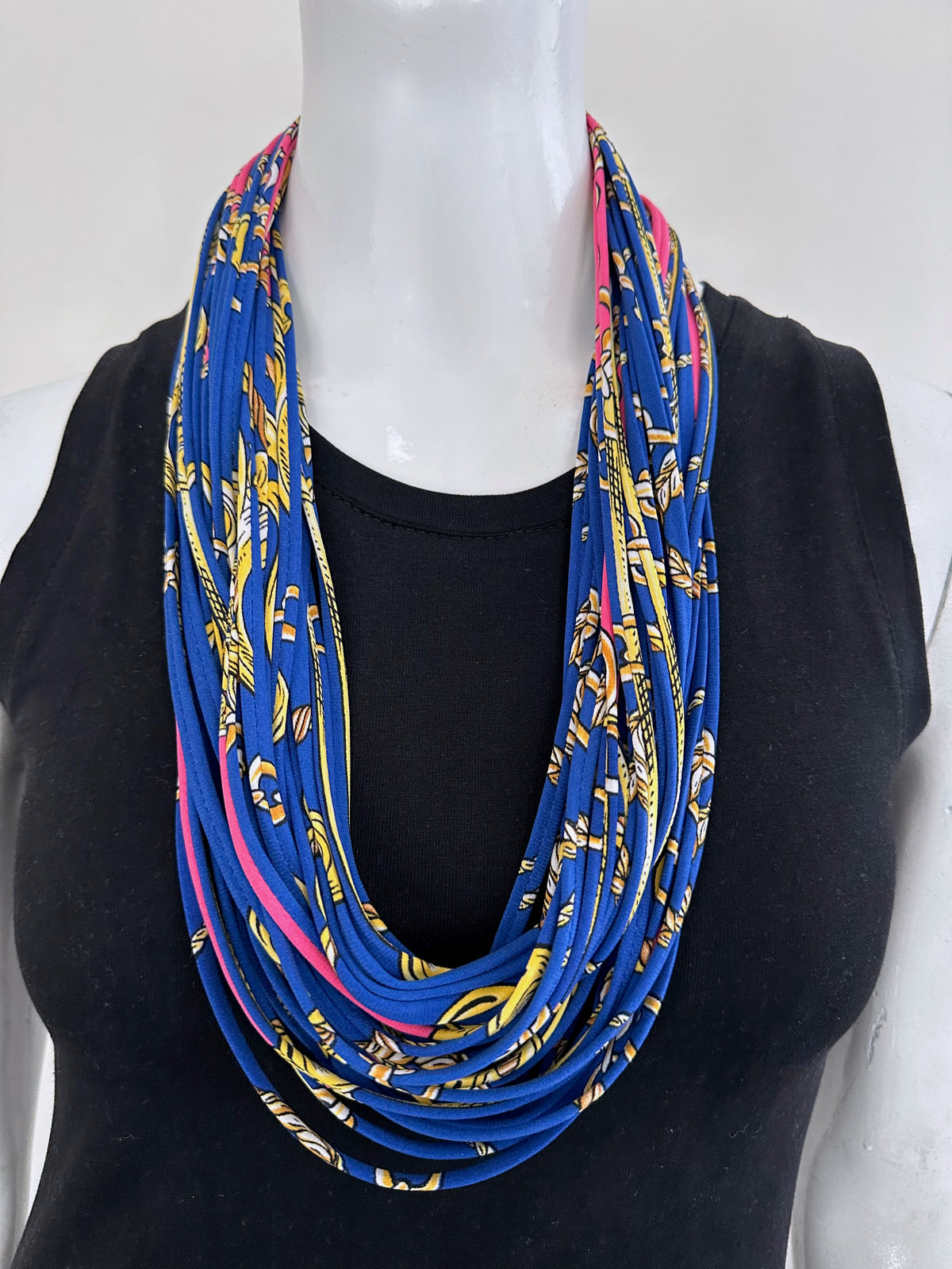 Royal Blue and Pink Infinity Scarf or Necklace &#39;Gold Link&#39;
