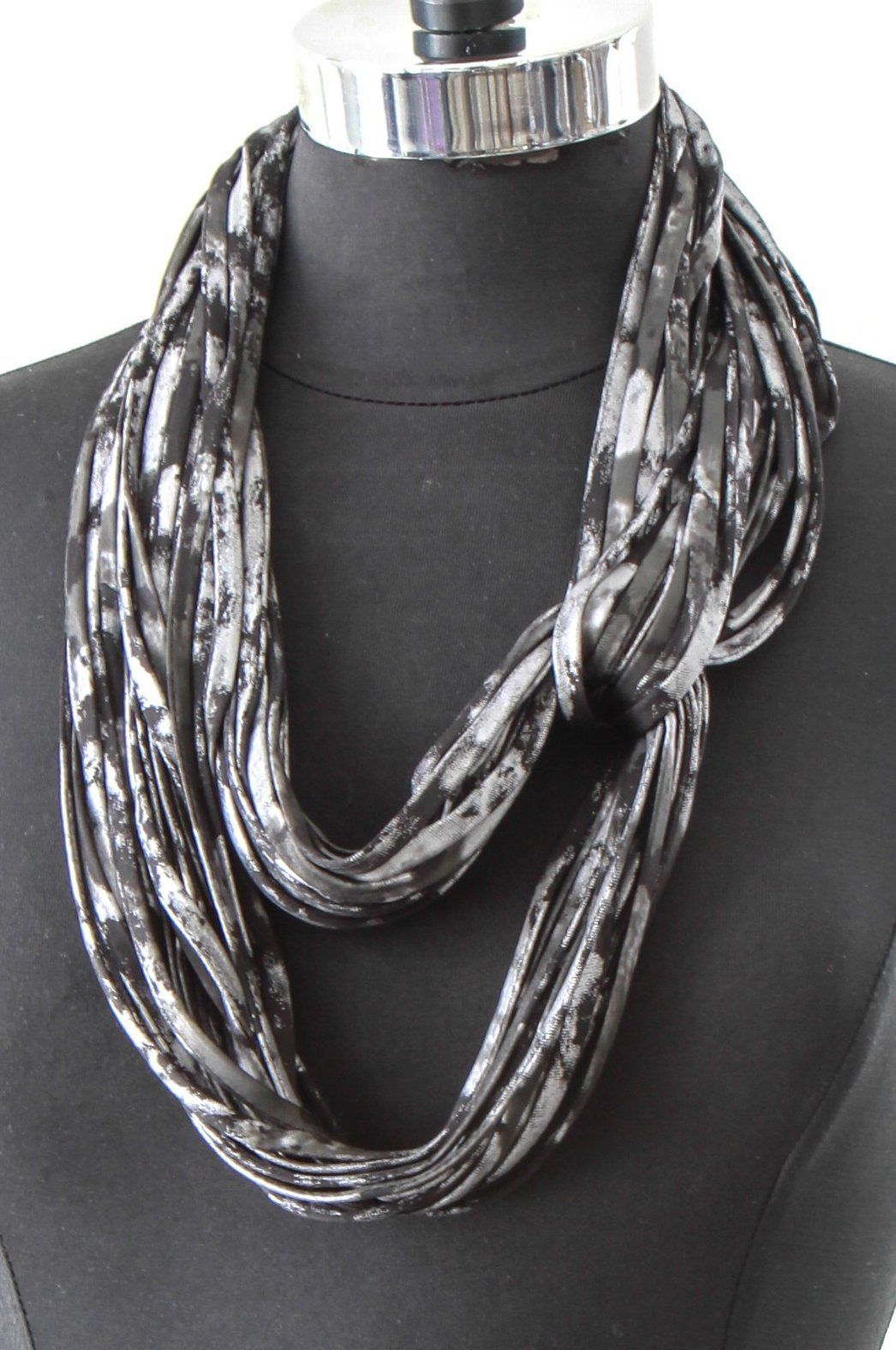 Black and Silver Scarf Necklace &#39;Obsidian&#39;