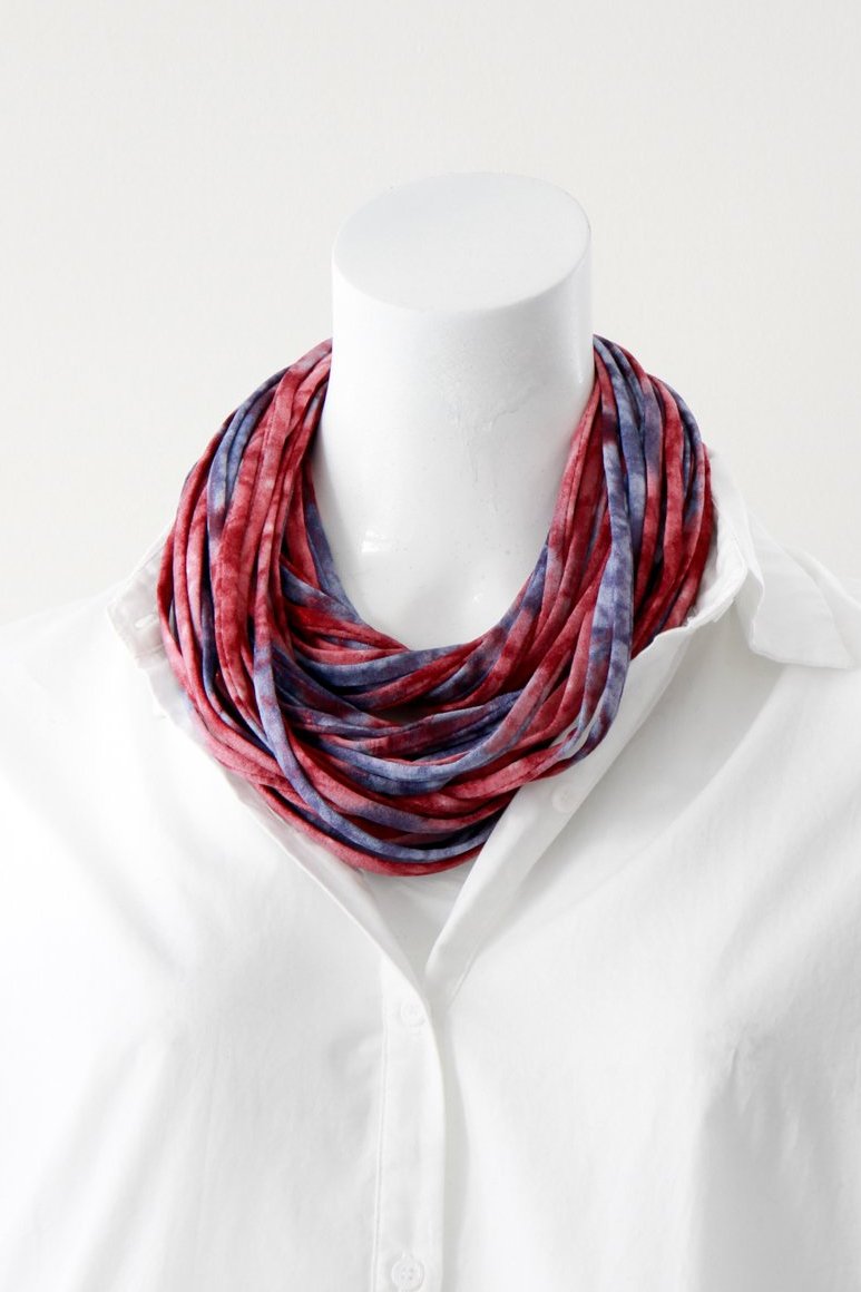 Infinity Scarf Necklace in Red and Indigo Blue &#39;Starburst&#39;