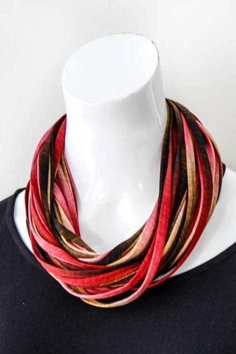 Infinity Scarf Necklace in Burgundy and Mustard &#39;Dusk&#39;