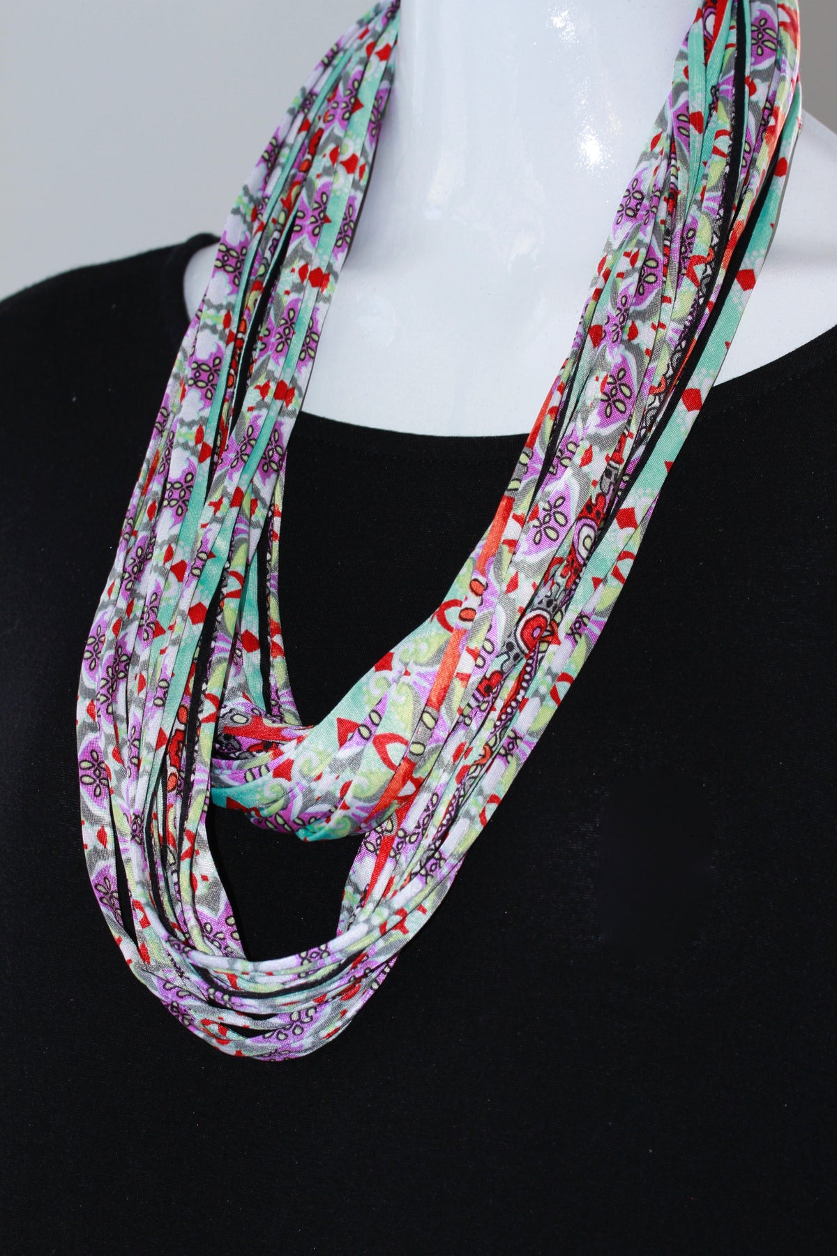 Multi-Colour Paisley Print Infinity Scarf Necklace
