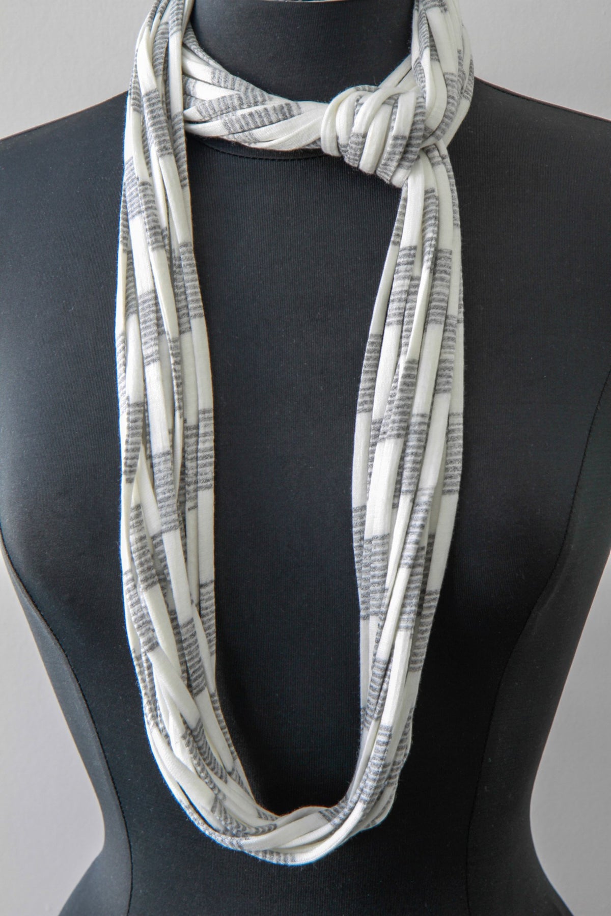 Striped Infinity Scarf in White and Gray for Women