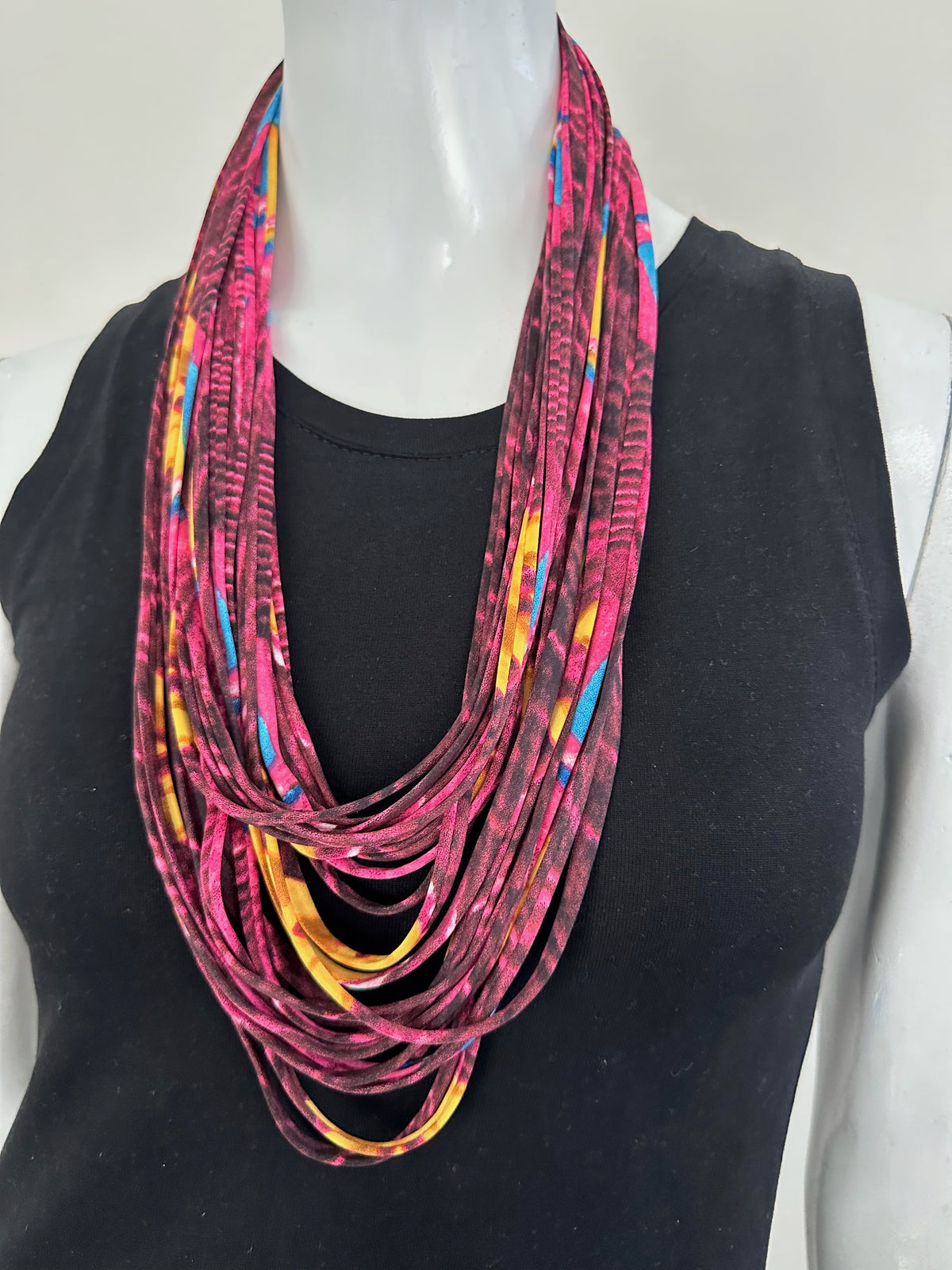 Pink and Yellow Scarf or Necklace &#39; Peacock&#39;