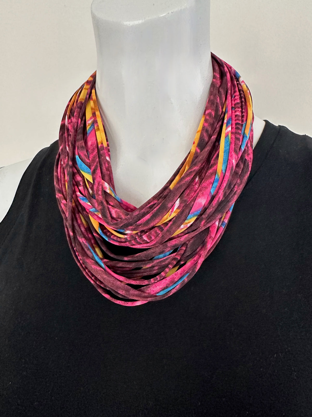 Pink and Yellow Scarf or Necklace &#39; Peacock&#39;