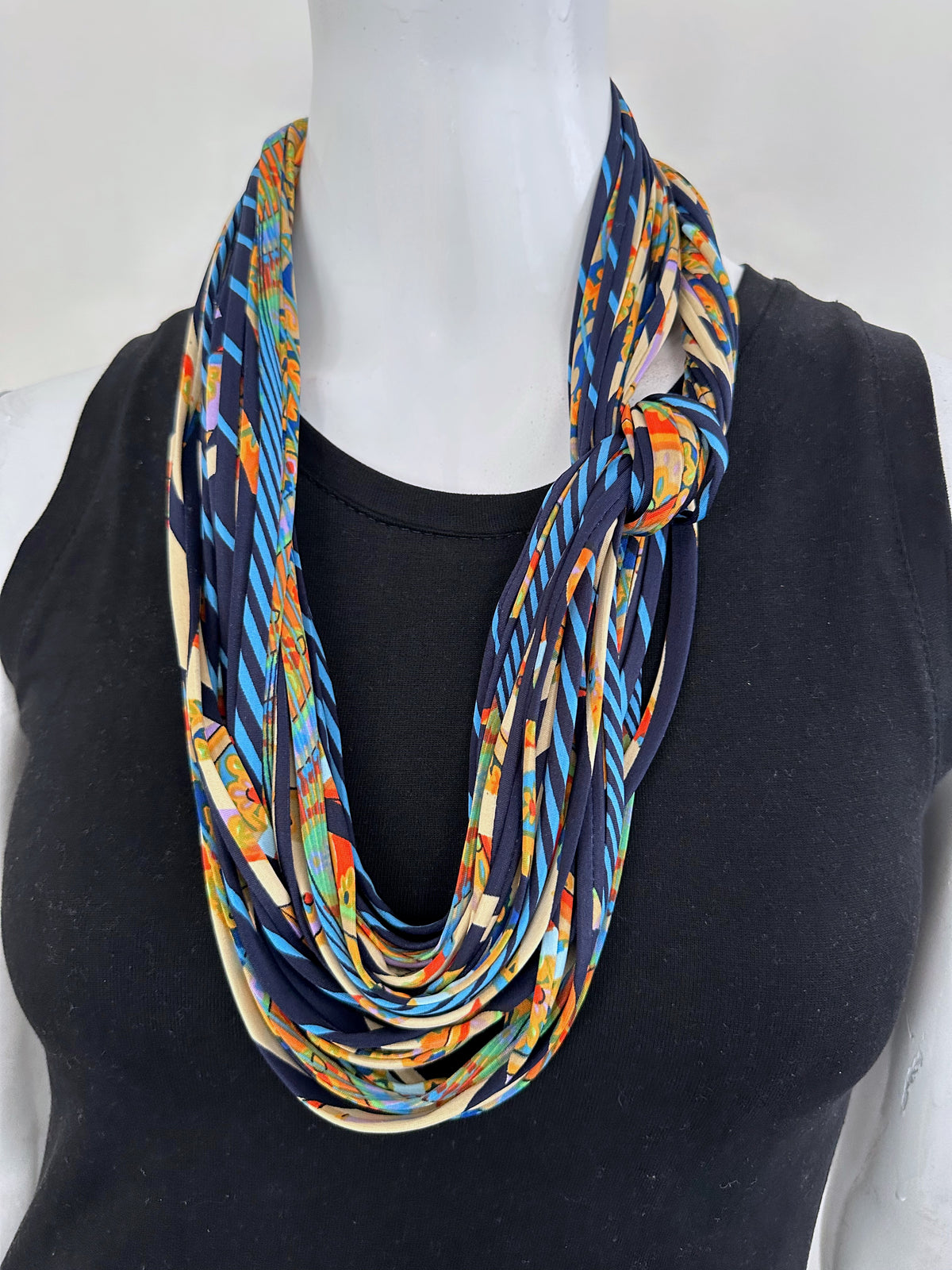 Navy Blue and Yellow Infinity Scarf Necklace