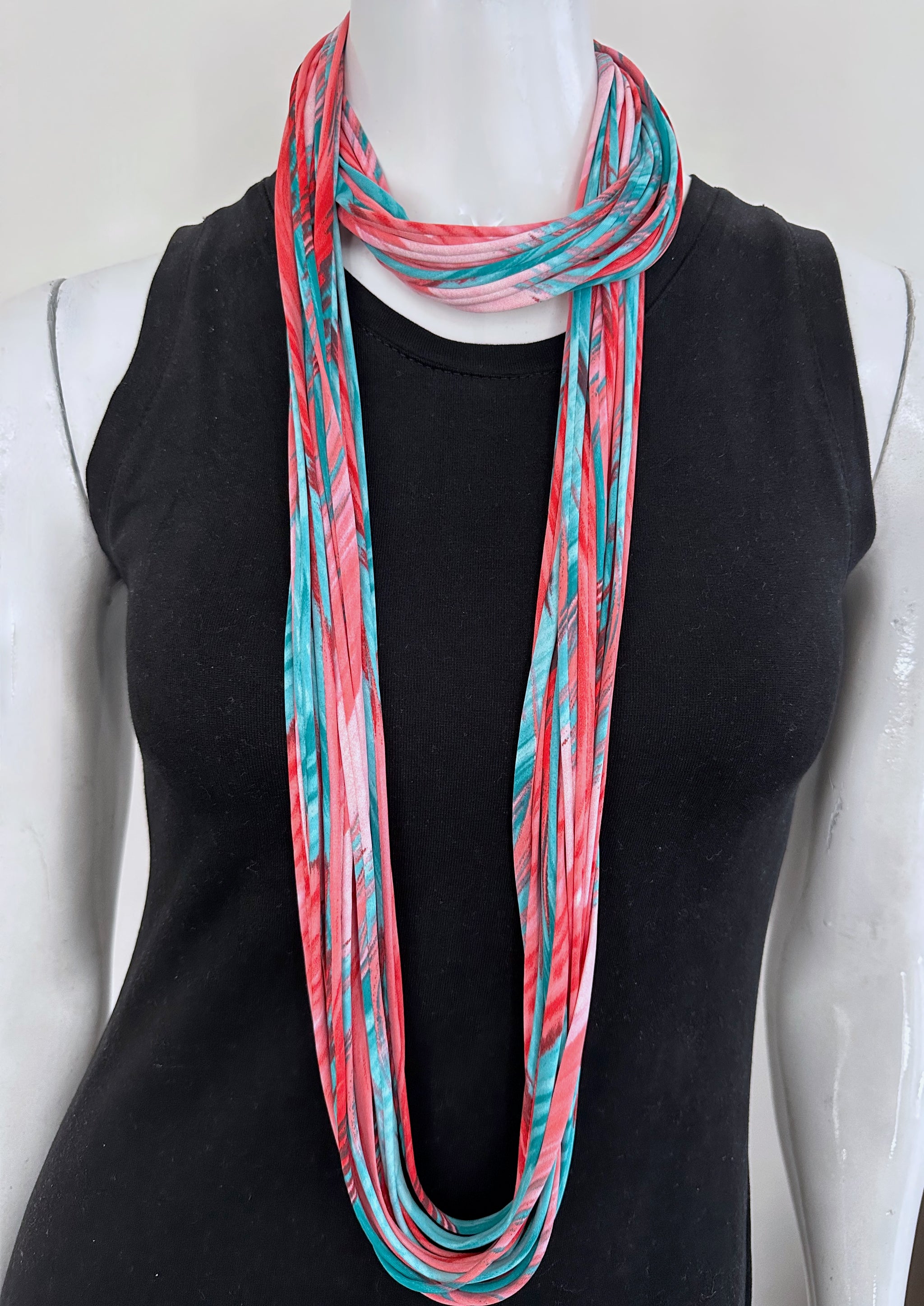 Coral and Turquoise Infinity Scarf Necklace 'Gemstone' - Necknots