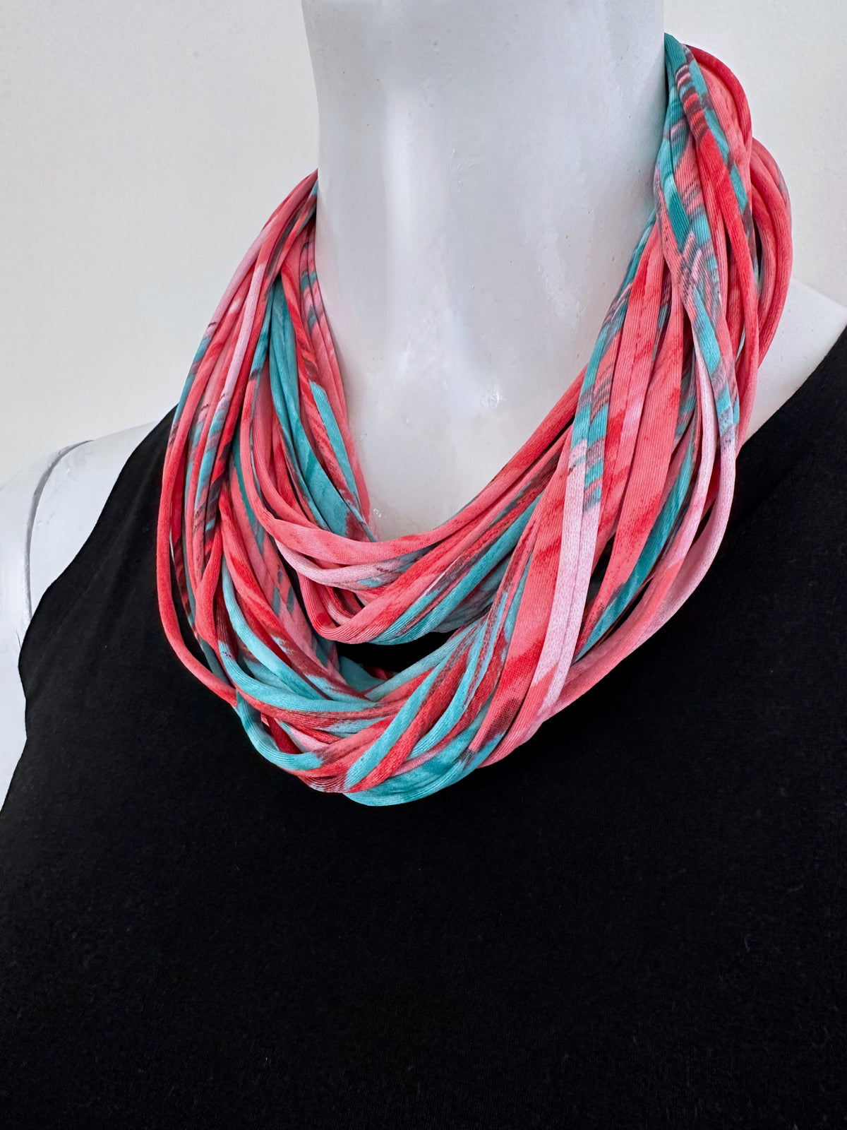 Coral and Turquoise Infinity Scarf Necklace &#39;Gemstone&#39;