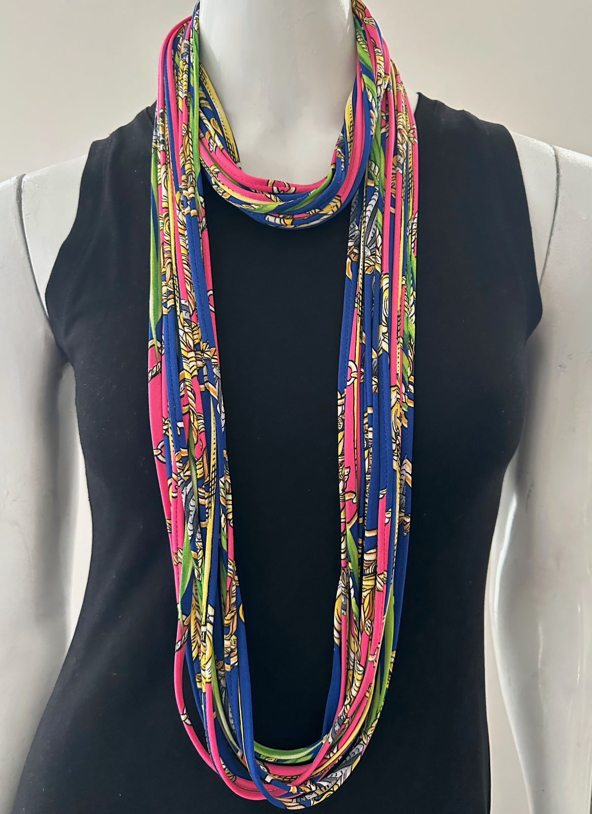 Pink and Blue Infinity Scarf or Necklace &#39;Gold Link&#39;