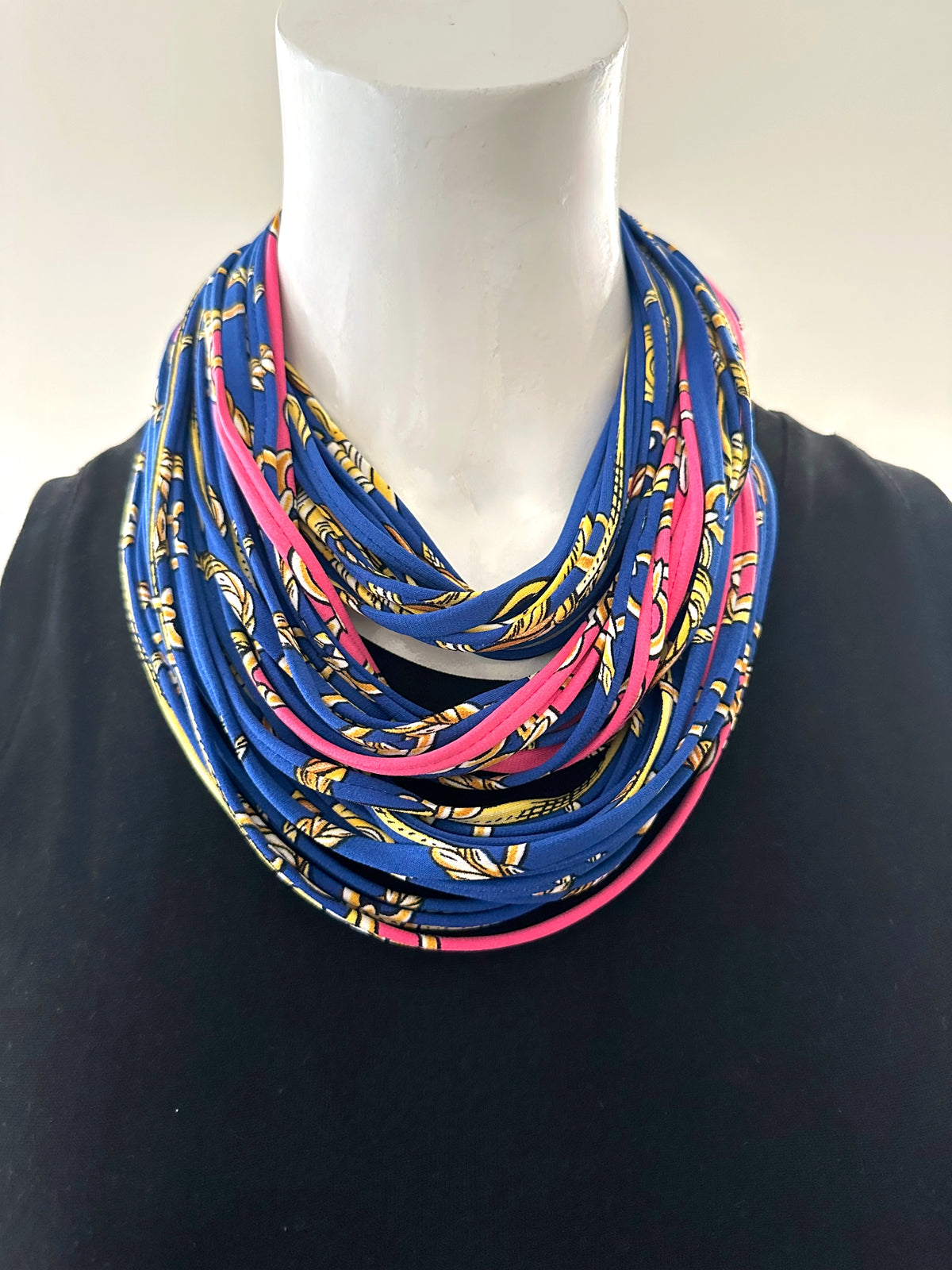 Royal Blue and Pink Infinity Scarf or Necklace &#39;Gold Link&#39;