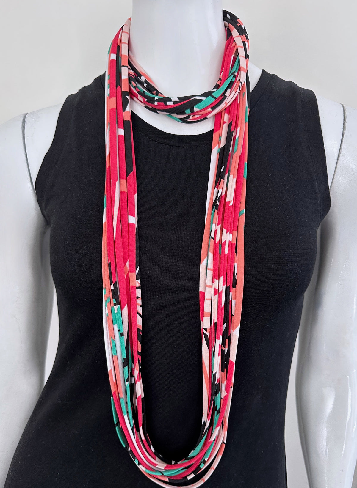 Pink Teal Infinity Scarf or Necklace &#39;Hibiscus&#39;