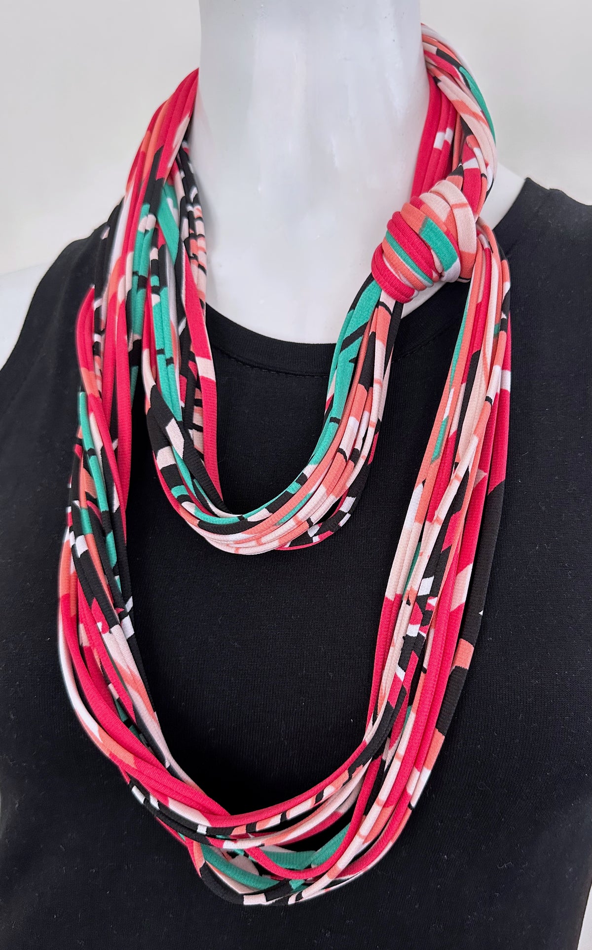 Pink Teal Infinity Scarf or Necklace &#39;Hibiscus&#39;