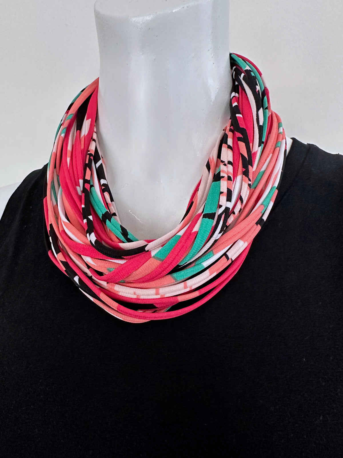 Pink Teal Infinity Scarf or Necklace &#39;Hibiscus&#39;