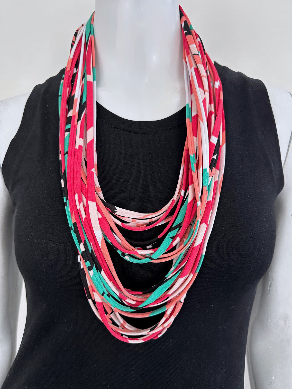 Pink Teal Infinity Scarf or Necklace &#39;Hibiscus&#39;