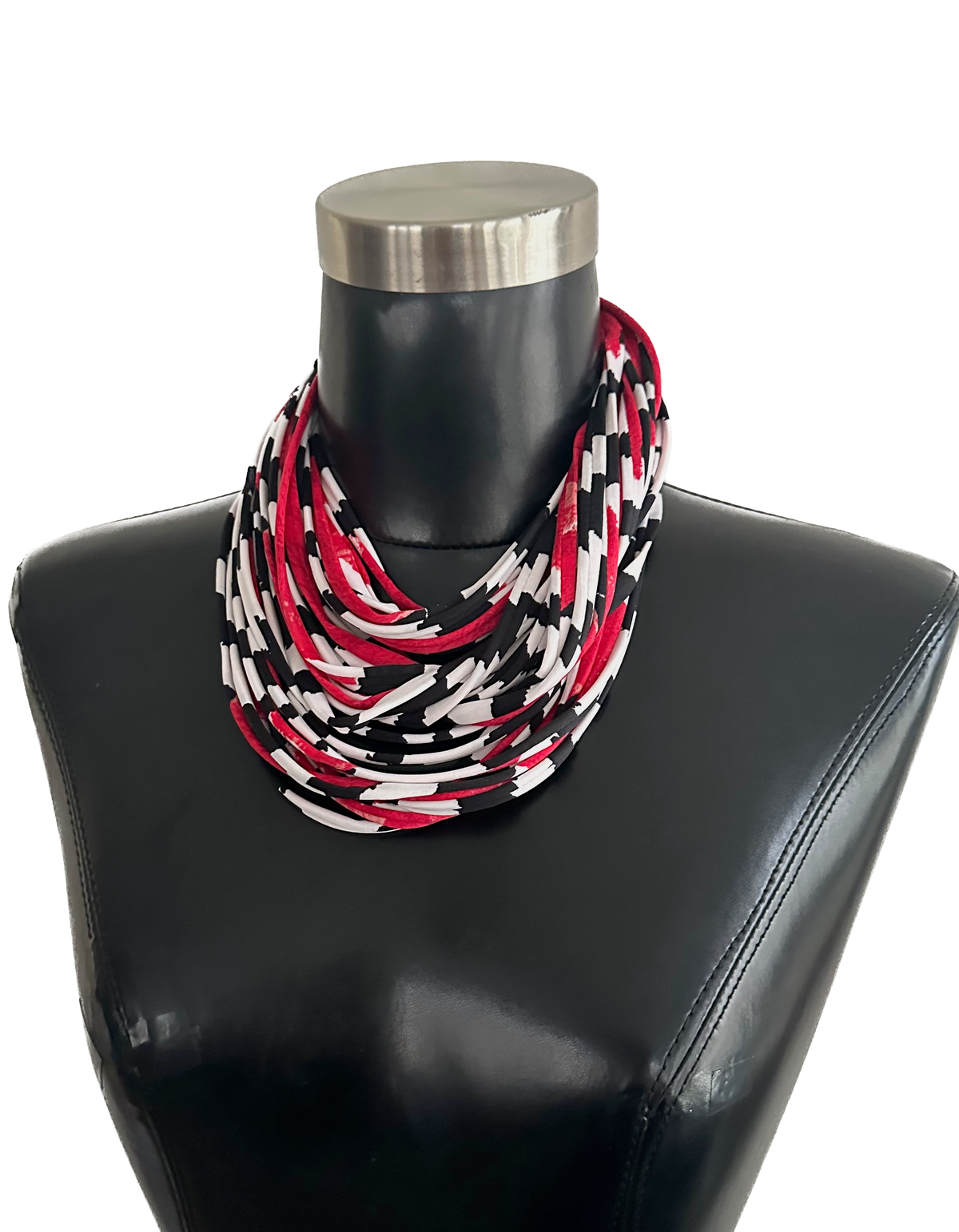 Scarf Necklace in Black White and Red &#39;Rose&#39;