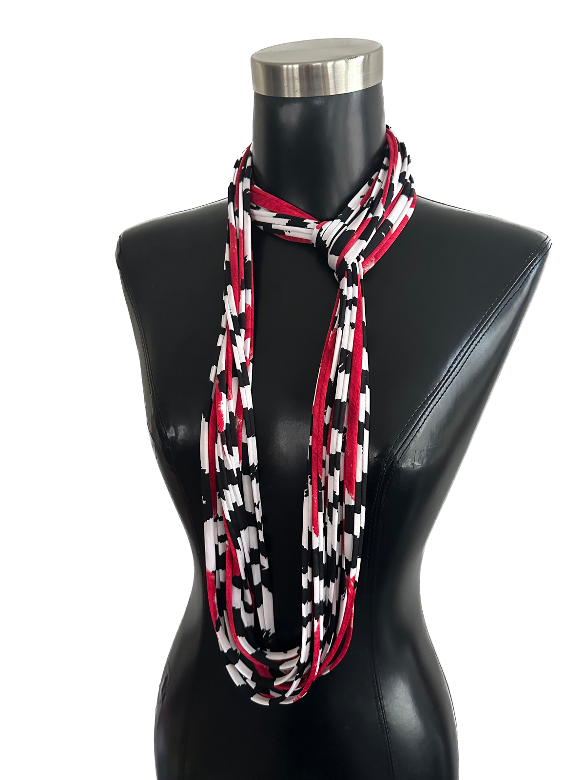 Scarf Necklace in Black White and Red &#39;Rose&#39;