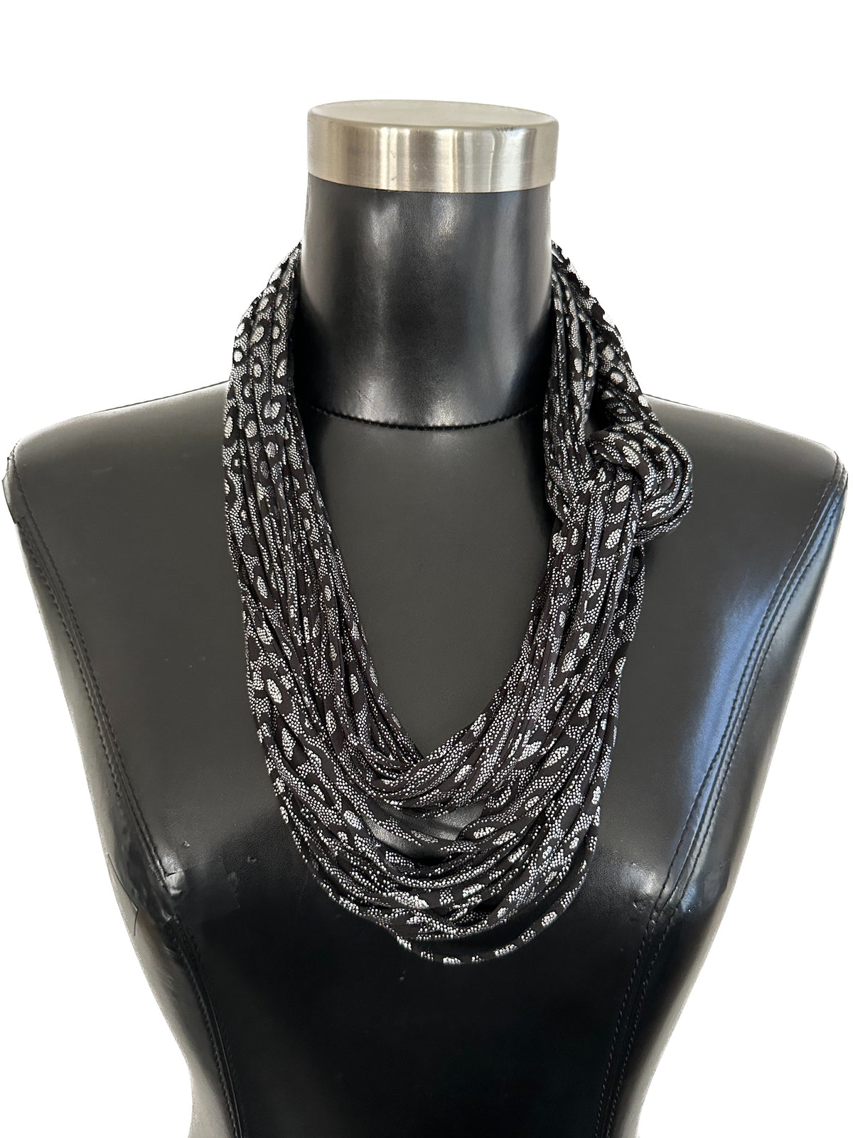 Silver and Black Leopard Print Scarf and Necklace