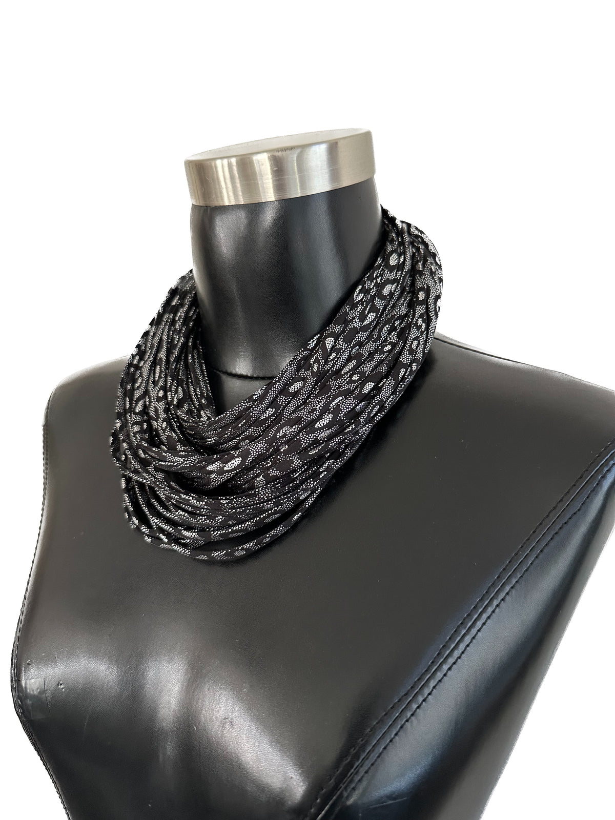 Silver and Black Leopard Print Scarf and Necklace