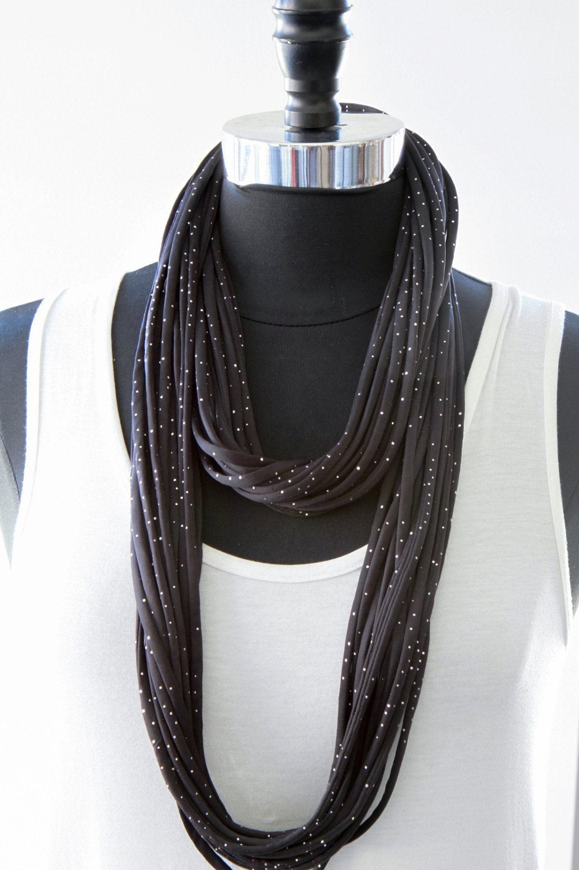 Silver Metallic Polka Dot Scarf Necklace
