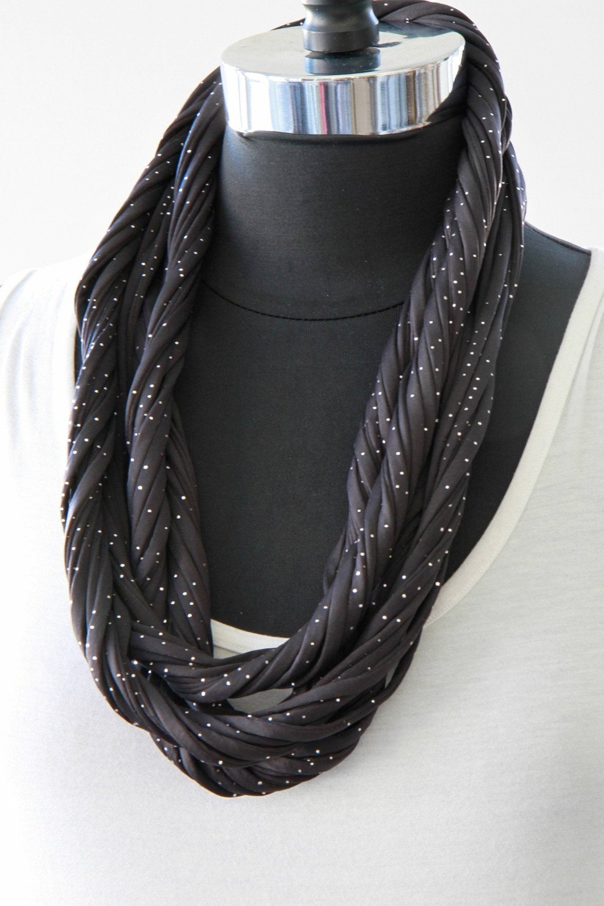 Silver Metallic Polka Dot Scarf Necklace