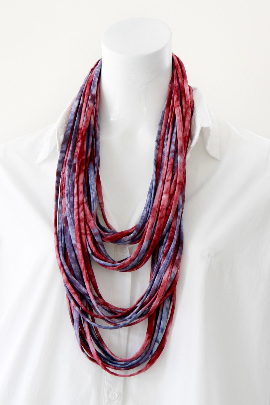 Infinity Scarf Necklace in Red and Indigo Blue &#39;Starburst&#39;