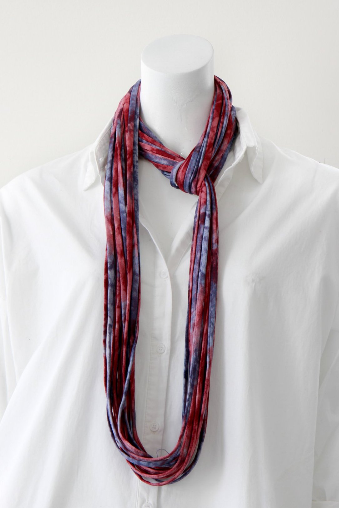 Infinity Scarf Necklace in Red and Indigo Blue &#39;Starburst&#39;