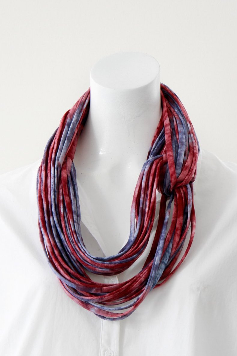Infinity Scarf Necklace in Red and Indigo Blue &#39;Starburst&#39;