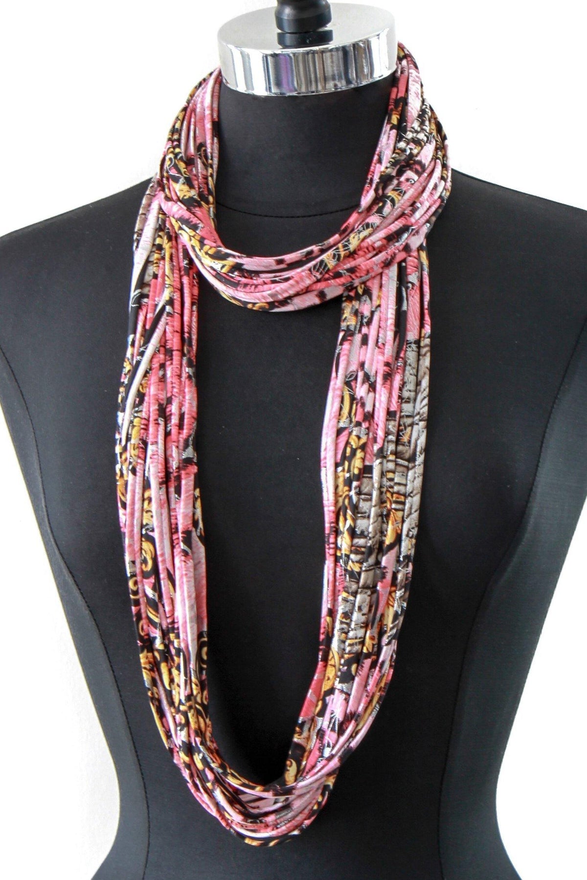 Salmon and Black Scarf Necklace &#39;Venetian&#39;
