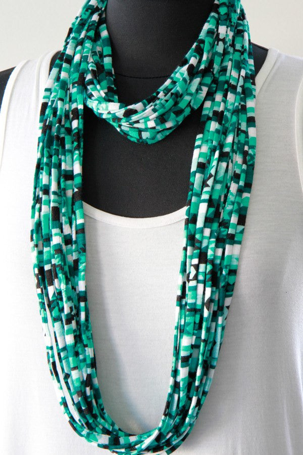 Teal Ikat Print Infinity Circle Scarf 