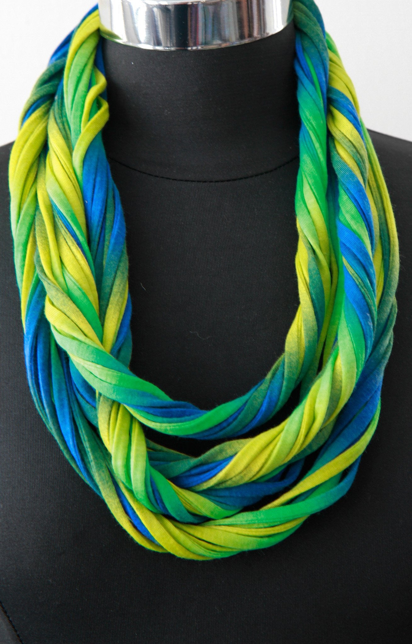 Green and Blue Infinity Scarf with Ombre Print 