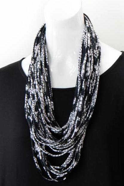 Infinity Scarf Necklace in Black and White &#39;Laced&#39;