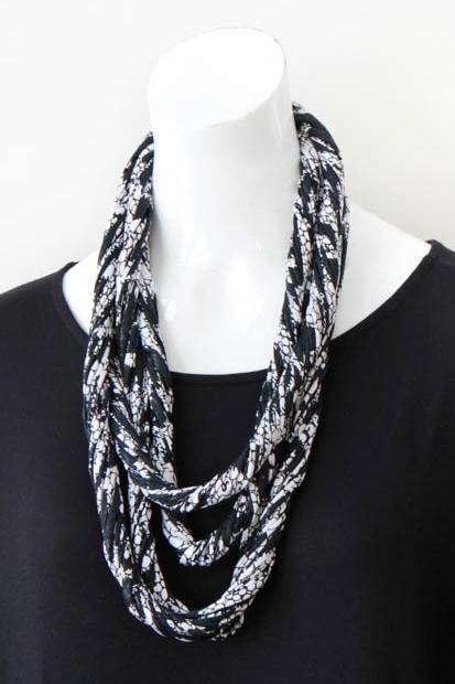 Infinity Scarf Necklace in Black and White &#39;Laced&#39;
