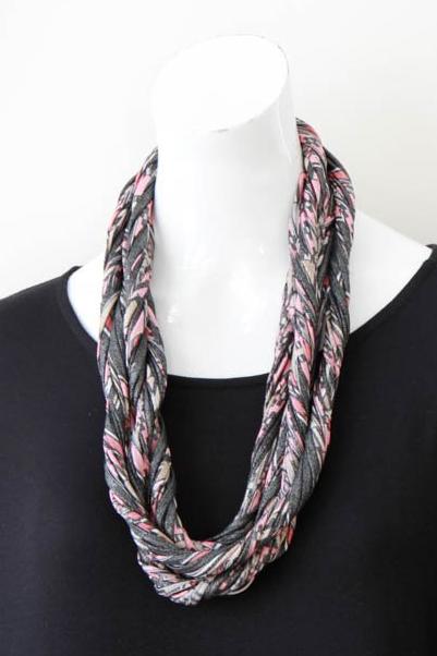 Infinity Scarf Necklace in Pink, Silver and Taupe &#39;Rose Quartz&#39;