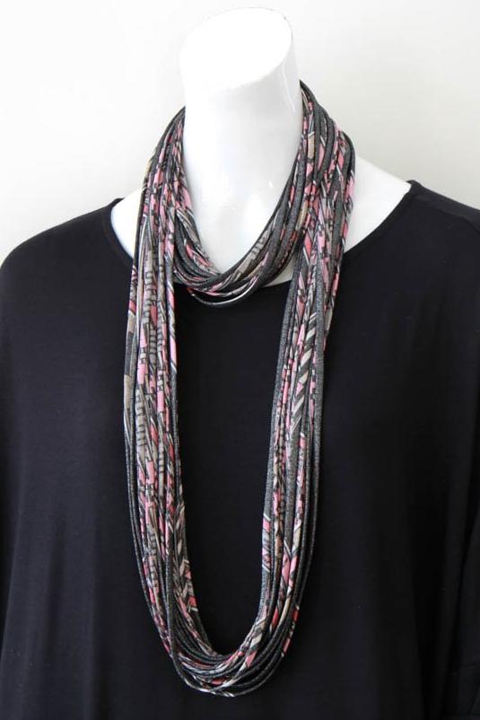Infinity Scarf Necklace in Pink, Silver and Taupe &#39;Rose Quartz&#39;