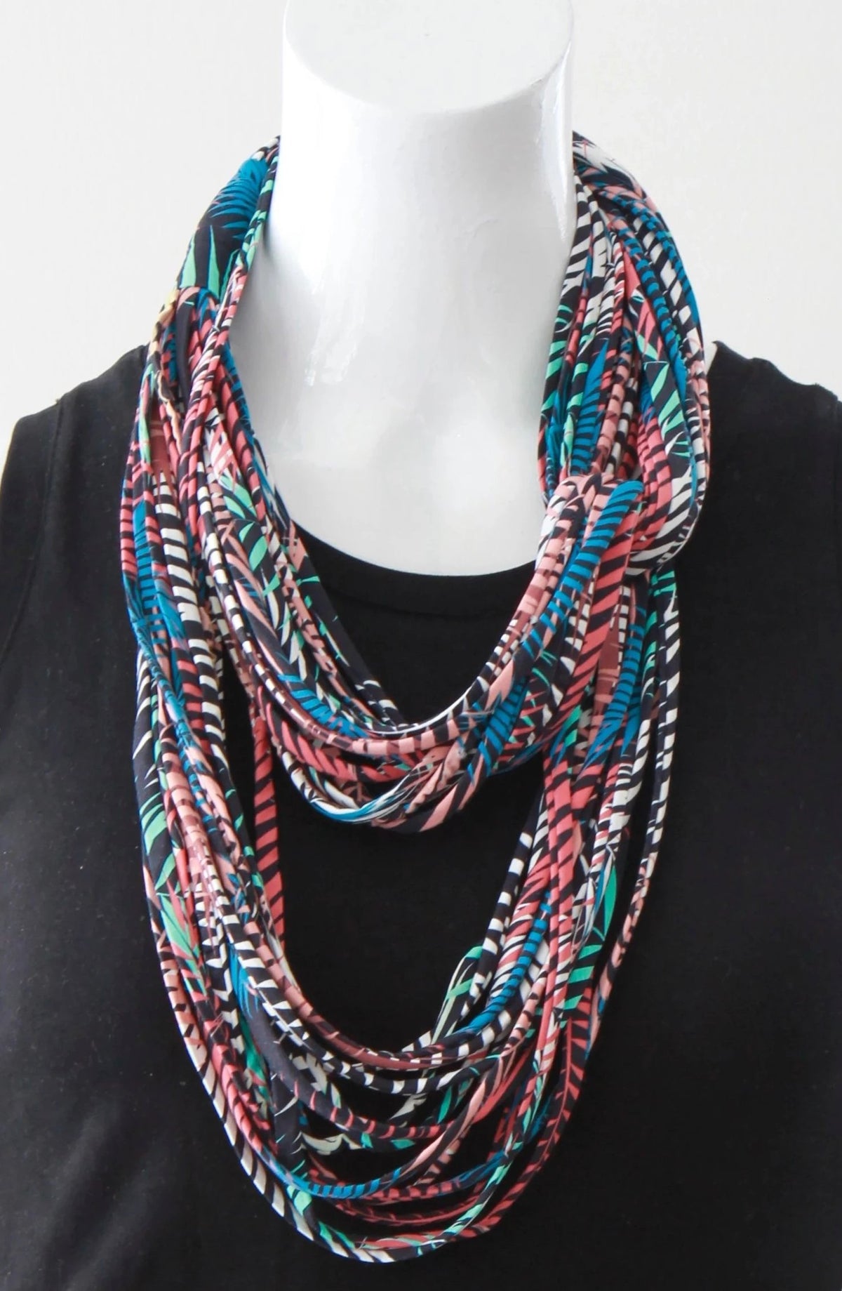 Multi-Color Leaf Print Infinity Scarf Necklace in &#39;Carnivale&#39; Print