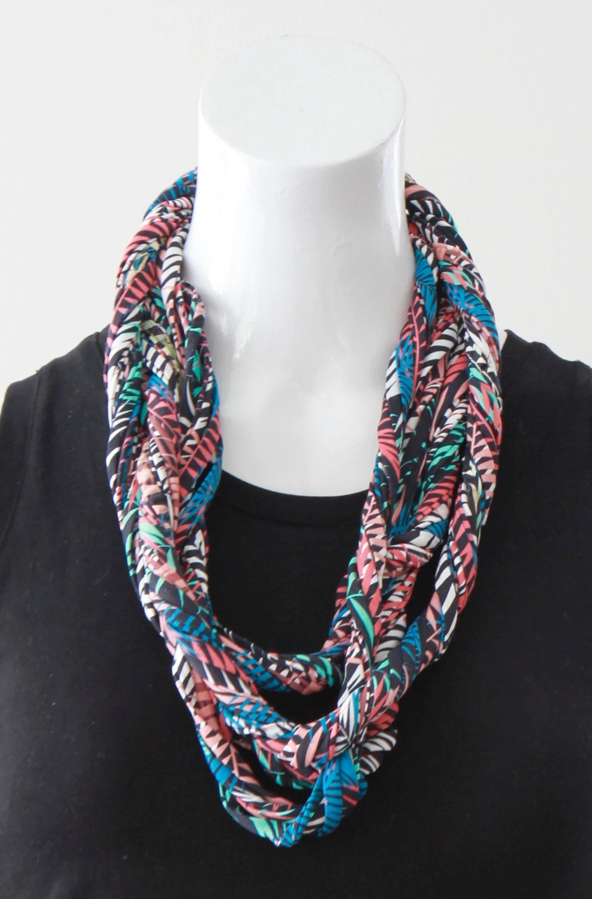 Multi-Color Leaf Print Infinity Scarf Necklace in &#39;Carnivale&#39; Print