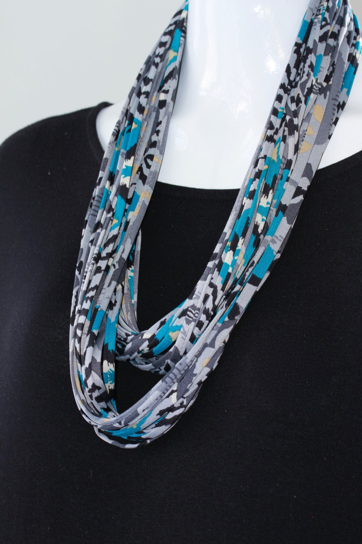 Teal, Taupe and Black Infinity Scarf Necklace &#39;Lucid&#39;
