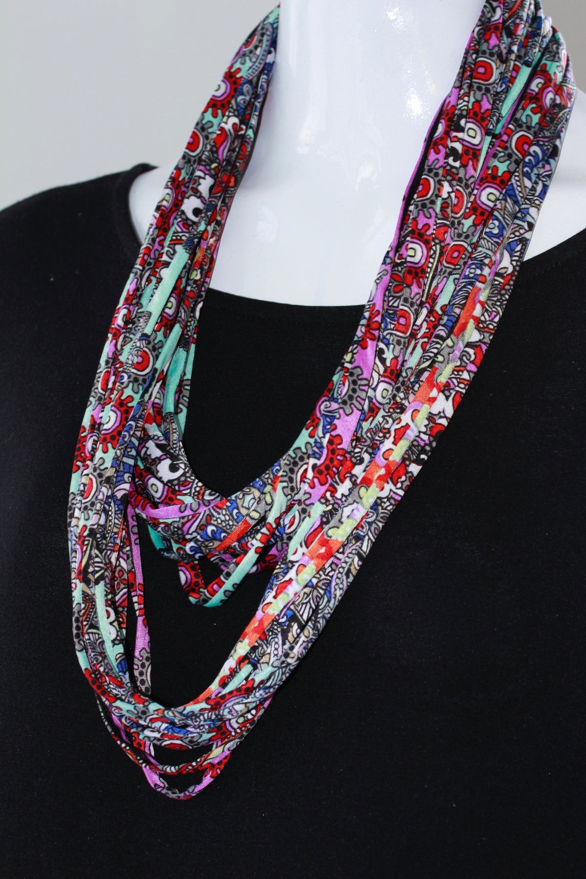 Multi-Colour Paisley Print Infinity Scarf Necklace
