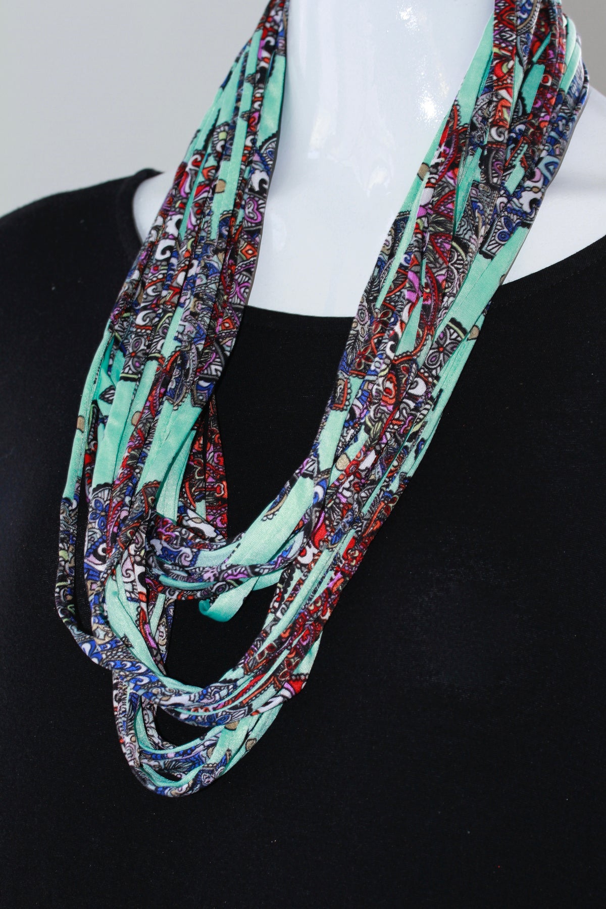 Multi-Colour Paisley Print Infinity Scarf Necklace