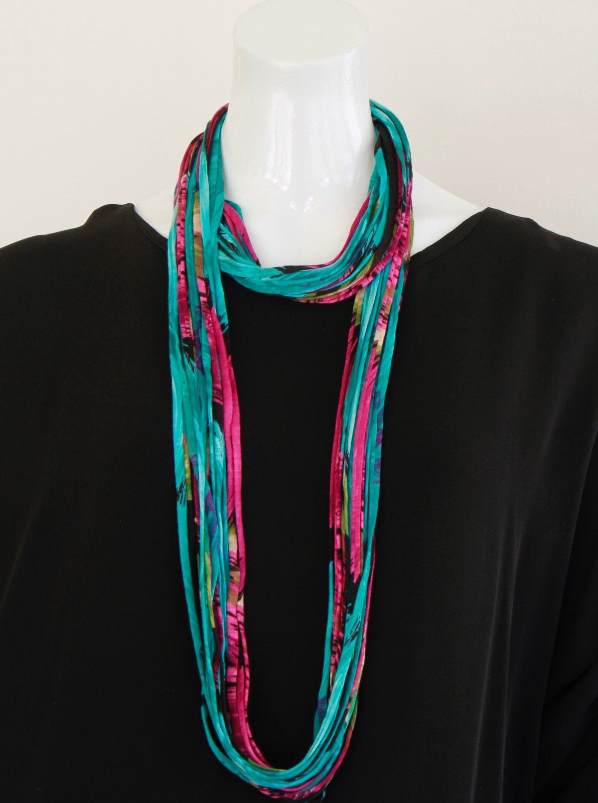 Infinity Scarf or Necklace in Teal and Magenta &#39;Feather&#39;