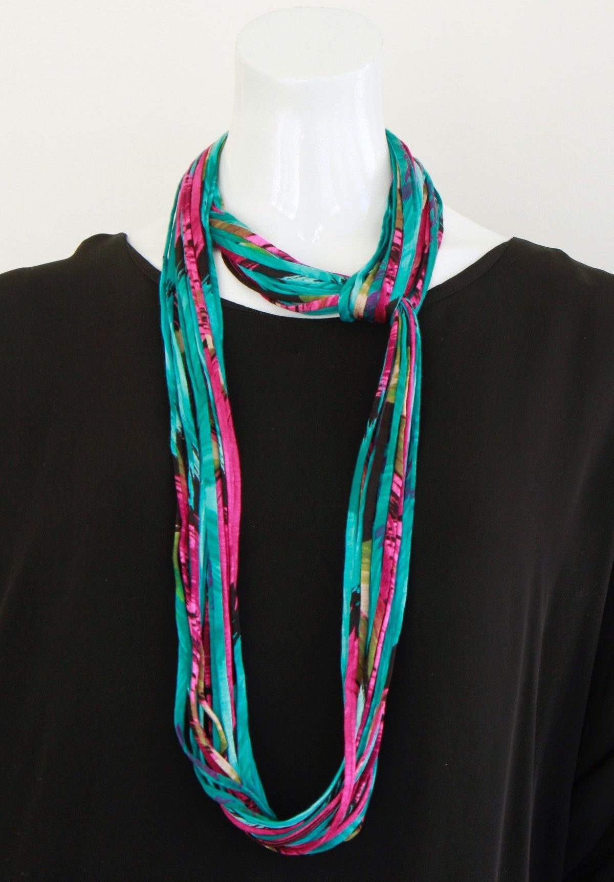 Infinity Scarf or Necklace in Teal and Magenta &#39;Feather&#39;