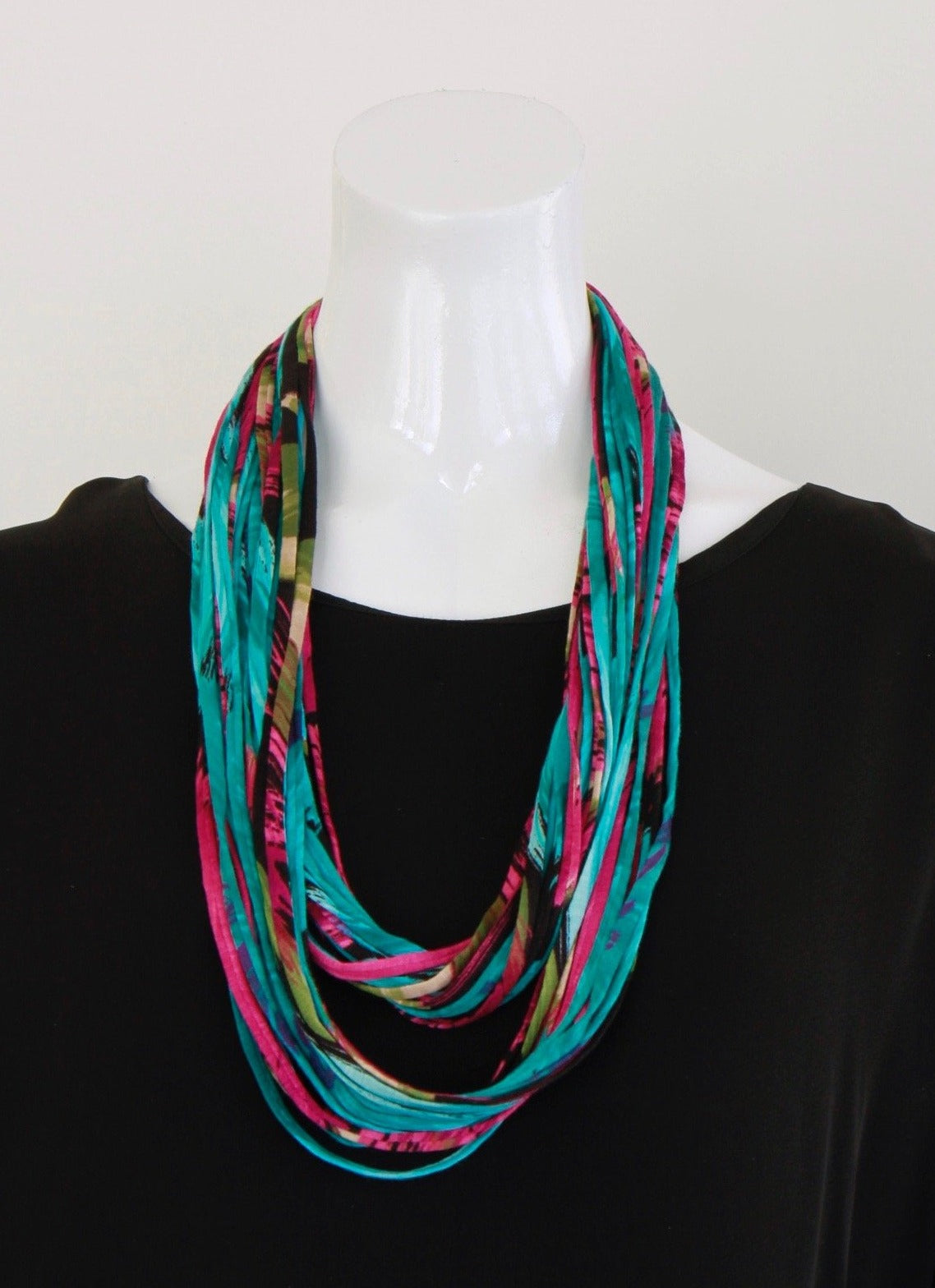 Infinity Scarf or Necklace in Teal and Magenta &#39;Feather&#39;