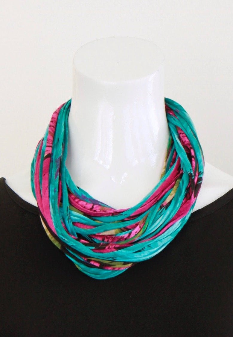 Infinity Scarf or Necklace in Teal and Magenta &#39;Feather&#39;