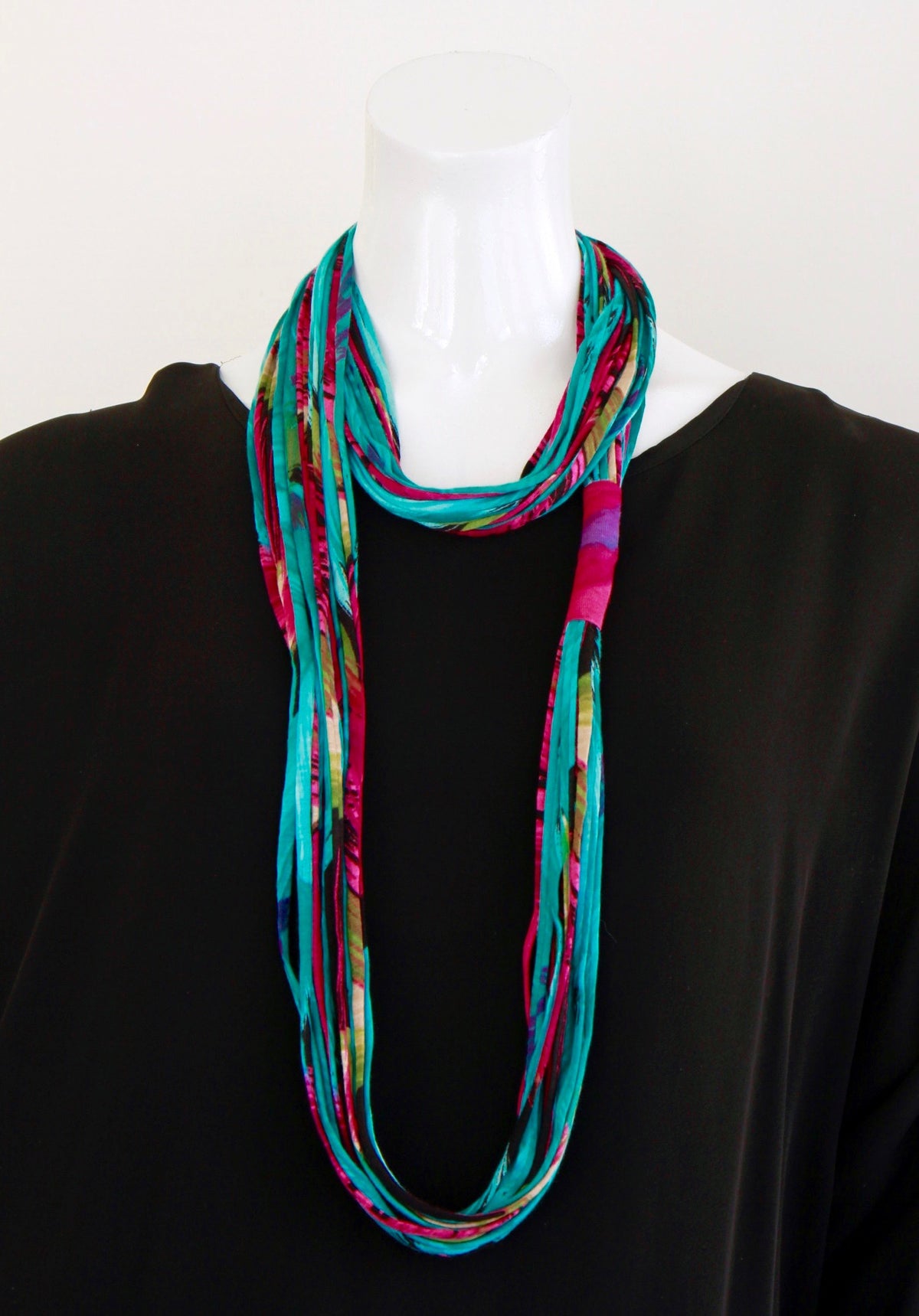 Infinity Scarf or Necklace in Teal and Magenta &#39;Feather&#39;