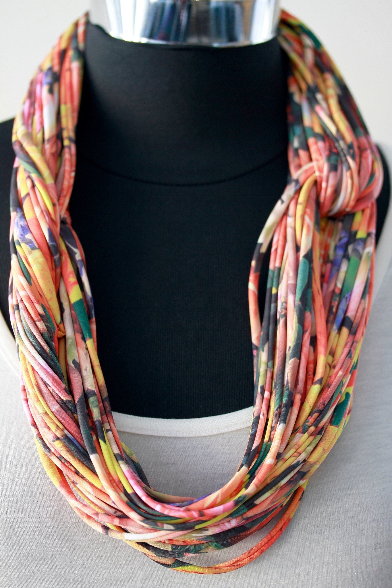 Handmade Floral Peach Infinity Scarf Necklace for Women