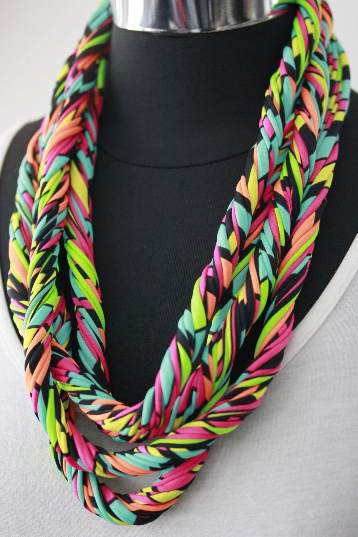 Handmade Neon Infinity Scarf Necklace, Scarf-lace, Not a tshirt Scarf for Women or Teens