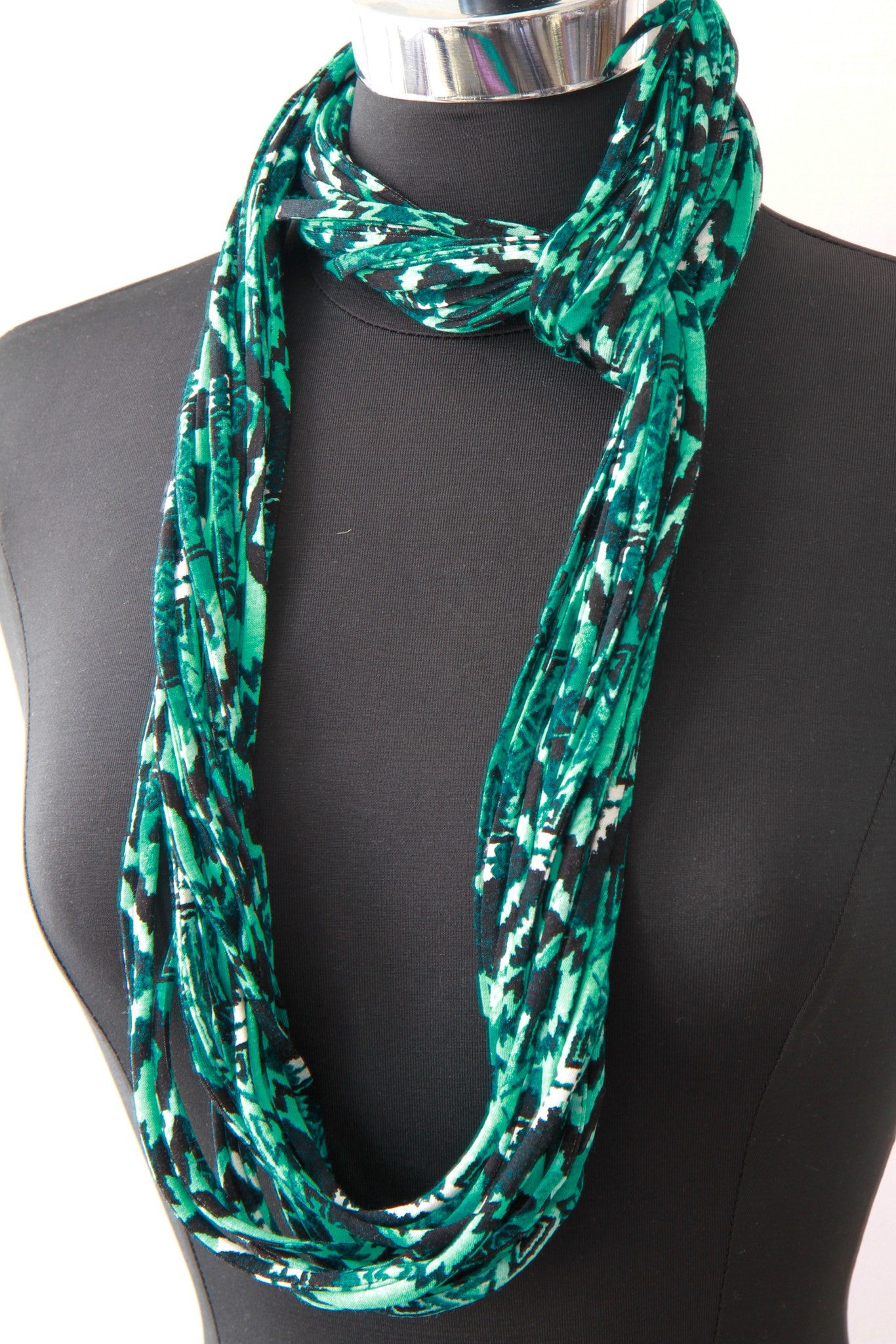 Teal Print Infinity Scarf or Necklace for Women